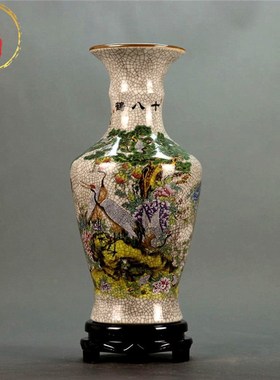 威弗列德景德镇粉彩十八鹤花瓶古董古玩仿古瓷器家居婚庆书房摆件