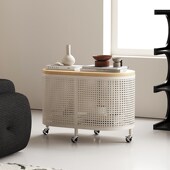 实木带轮客厅家用沙发边几可移动迷你小茶几奶油风高级感创意边桌