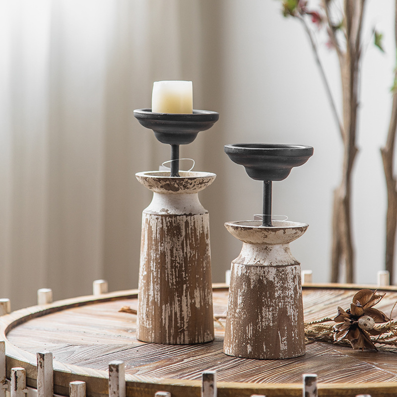 复古香薰烛台摆件家用浪漫氛围感木质拍摄道具民宿软装工艺品装饰