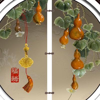 新中式实木玉雕玄关装饰画客厅沙发背景墙壁画入户走廊挂画带灯