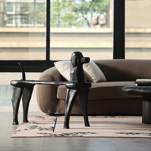 形上斯蒂芬狗狗换鞋 凳复古玄关凳摆件长凳床尾凳中古风实木条凳