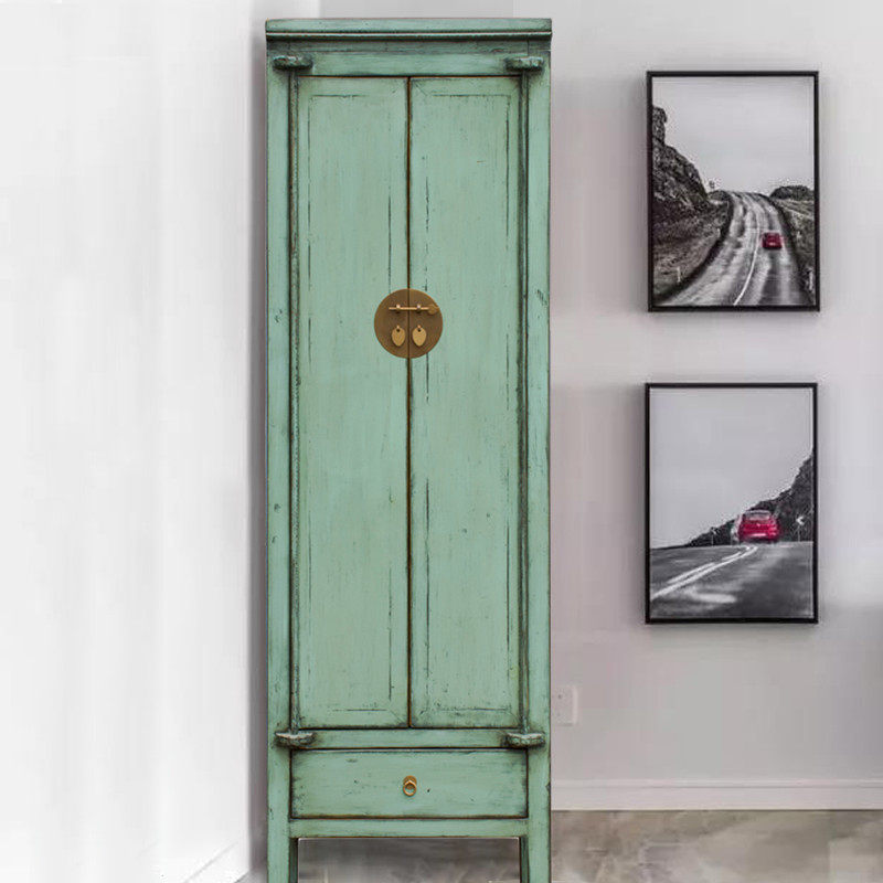 新中式实木衣柜仿古做旧卧室衣橱储物柜彩漆复古二门柜民宿收纳柜,住宅家具,独立衣柜,淘宝优惠券,粉丝福利购,淘宝优惠卷