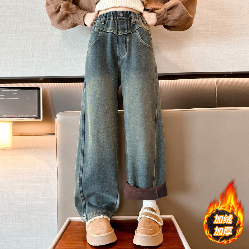 女童加绒牛仔裤冬装2024新款女大童加厚一体绒直筒裤儿童冬季裤子,童装/婴儿装/亲子装,裤子,淘宝优惠券,粉丝福利购,淘宝优惠卷