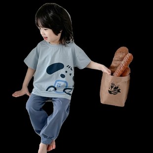 儿童睡衣夏季纯棉男童短袖长裤套装宝宝夏天薄款家居服宽松空调服