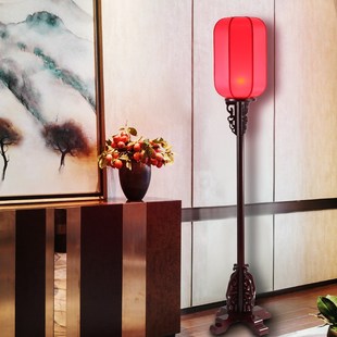 中式落地灯仿古卧室床头台灯实木客厅卧室书房酒店红灯笼落地灯