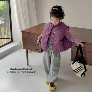 女童秋冬套装时髦洋气2025新款女孩毛衣儿童棉马甲外穿冬装两件套