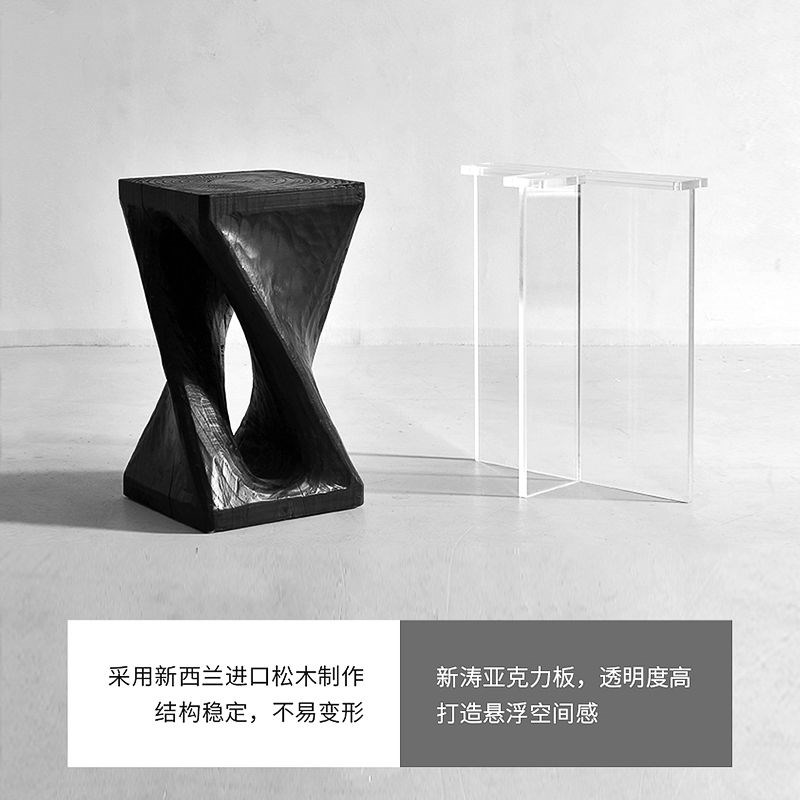 侘寂风白蜡木茶桌悬浮书桌黑色大板桌民宿实木长桌老板办公室茶台