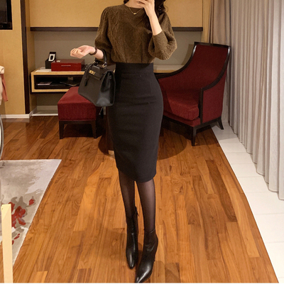 2021半身裙秋冬新款呢料百搭中裙包臀一步裙工装女裙高腰职业裙子