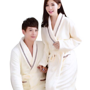 情侣睡袍女款秋冬季加绒加厚睡衣法兰绒浴袍男浴衣家居服晨袍大码