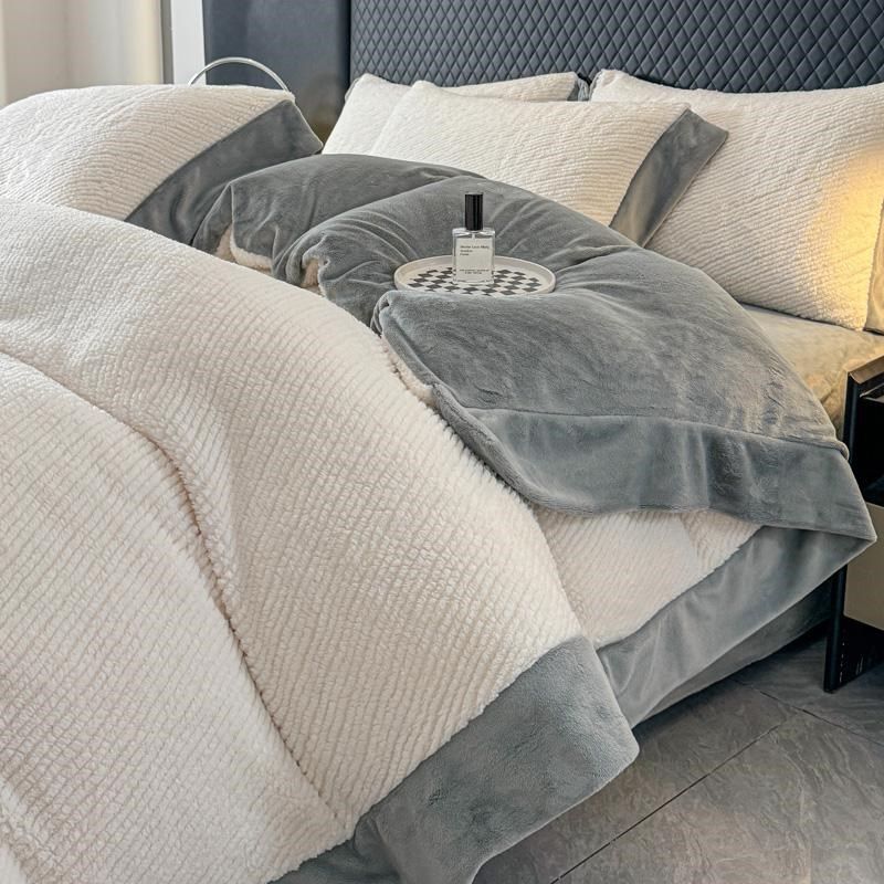 出口欧美洲冬季加绒加厚四件套灰白耐脏双面绒牛奶珊瑚绒床单被套,床上用品,隔脏床品,淘宝优惠券,粉丝福利购,淘宝优惠卷
