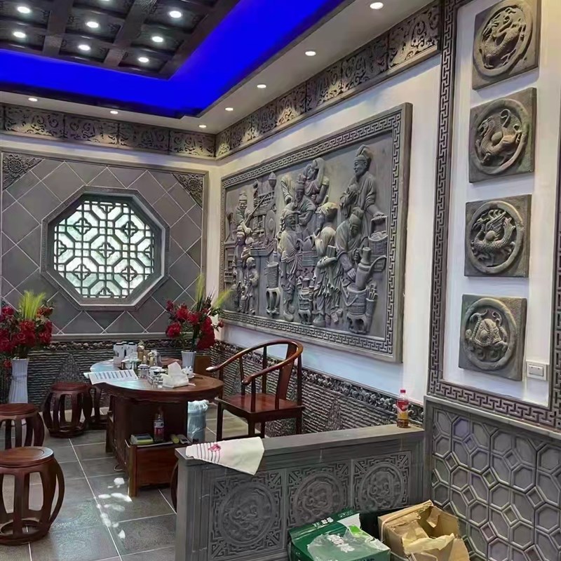 仿古新款各种大辅浮雕百福别墅大幅挂画装饰挂件四合院古建砖雕图片