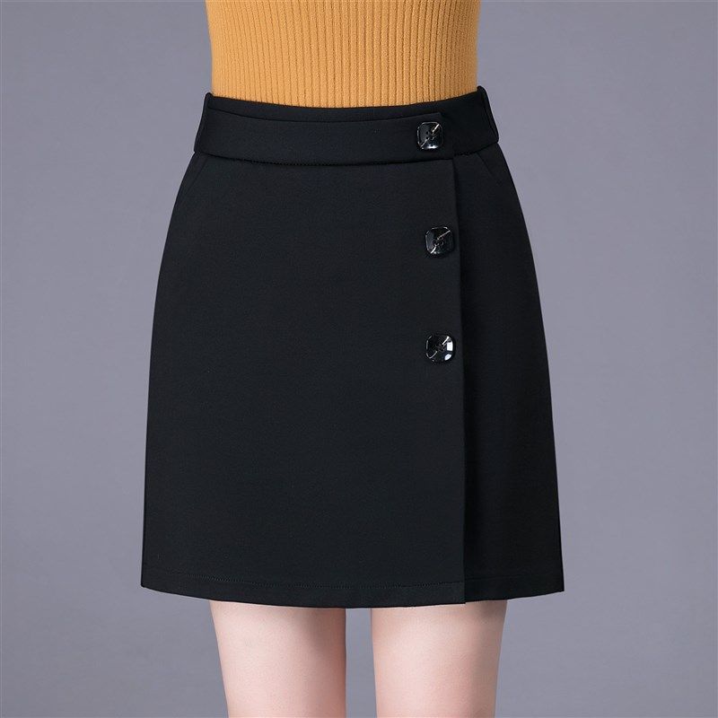 秋冬百搭黑色短裙女弹力松紧腰a字宽松显瘦大码半身裙包臀一步裙
