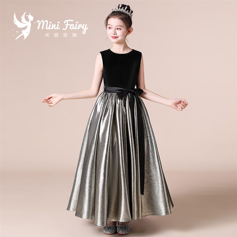 小仙女儿童礼服小提琴演出服管弦乐演奏礼服女童黑色礼服长裙高端