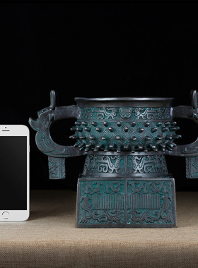 纯黄铜甲簋工艺品摆饰青铜鼎奖杯铜鼎饰品活动奖品办公室装饰摆饰