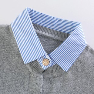 儿童针织开衫外套毛衣春秋款2025春装新款男童衬衫领假两件针织衫