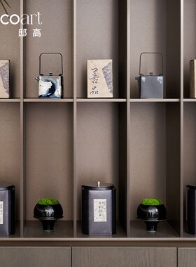邸高家居新中式茶柜置物架装饰摆件茶空间布置金银错茶具套装搭配