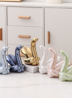 网红电镀陶瓷气球狗天鹅24款金银粉兰橙紫红白色桌面装饰品摆件