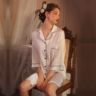 丝滑性感白衬衫睡衣女高级感轻奢大码女款2024新款夏款真丝睡裙夏