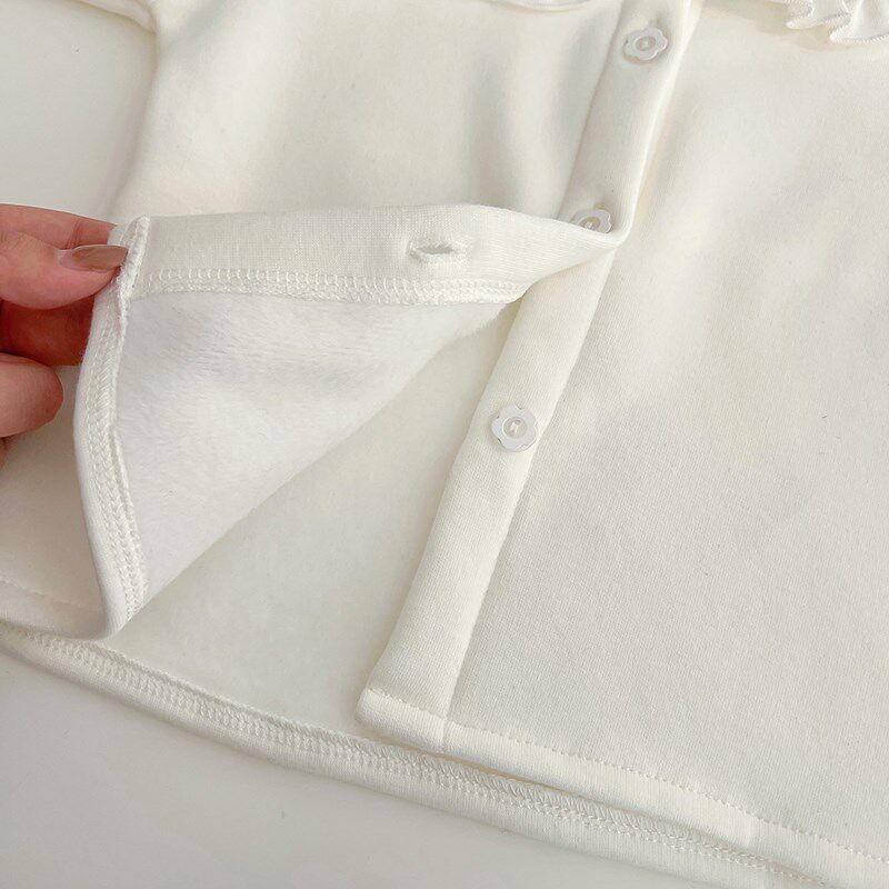 女童加绒打底衫秋冬娃娃领保暖衬衫百搭一体绒加厚宝宝长袖白衬衣