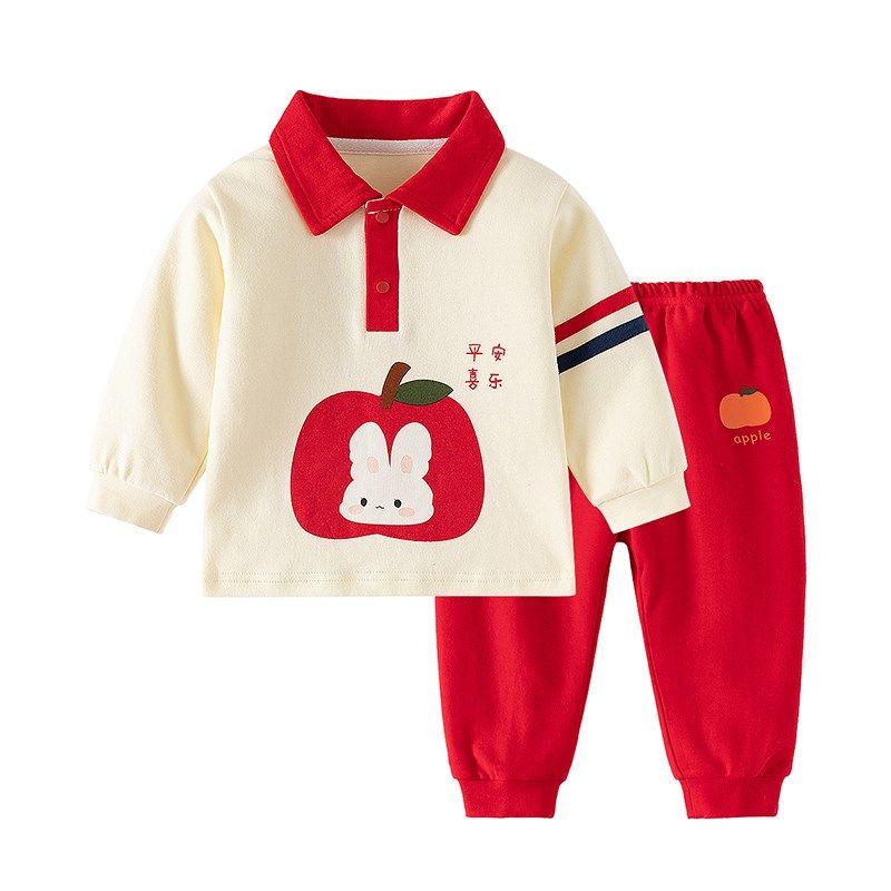 女童过年新年拜年纯棉可爱小童国风宝宝春秋衣服周岁外出洋气套装