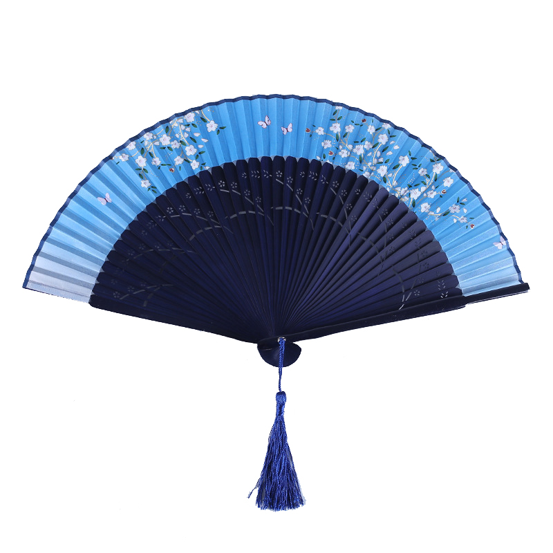包邮中国风日式精美女士折扇工艺真丝扇子夏季绢扇舞蹈演出折叠扇