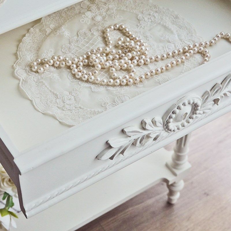 GZ036 法式乡村田园白色雕花床头柜边柜客厅沙发边几方几休闲桌