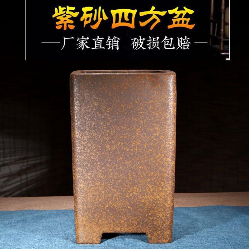 紫砂四方高签桶手工花盆特大精品复陶瓷悬崖老桩飘枝绿植花器柴烧