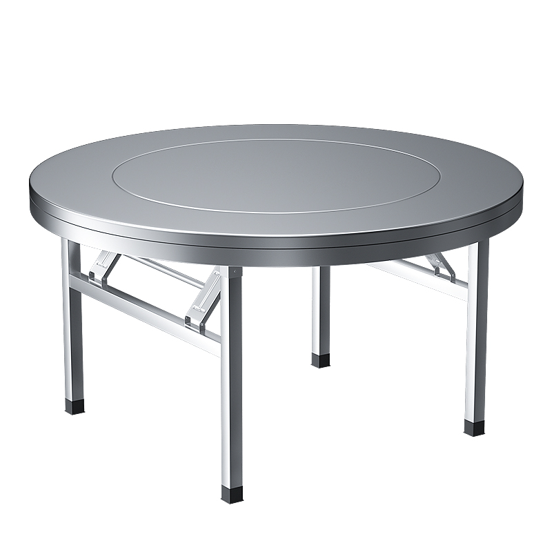 不锈钢内置转盘圆桌可折叠桌家用 酒席饭店连体餐桌304不绣钢圆台