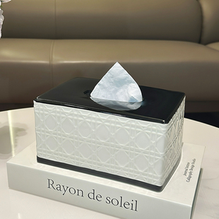 餐巾抽纸盒 高档轻奢奶油风纸巾盒创意客厅网红家用纸抽盒2024新款