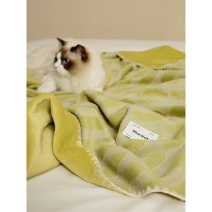 立体剪花毛毯午休毯盖毯子卧室沙发休闲毯珊瑚绒法兰绒绿色办公室