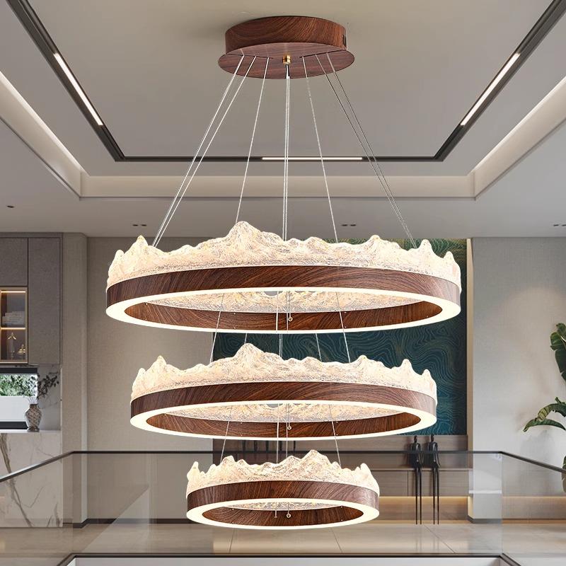 新中式灯圆形客厅灯现代轻奢冰2025-1山木纹灯色自建房吊餐厅圈圈