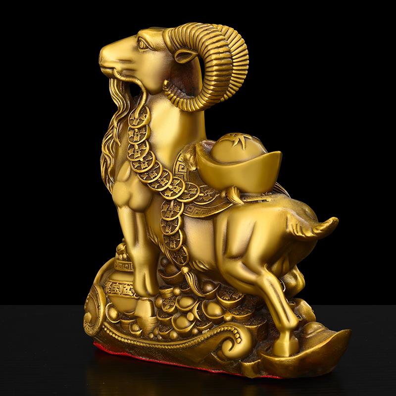 纯铜羊摆生肖羊装宝盆金钱IJA羊家居办公室桌面饰大件号如意领头