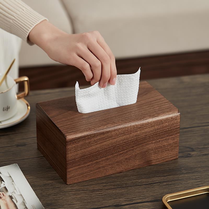 黑纳胡桃木纸巾盒盒实客厅纸抽木质收抽木纸盒轻奢家用餐巾纸盒