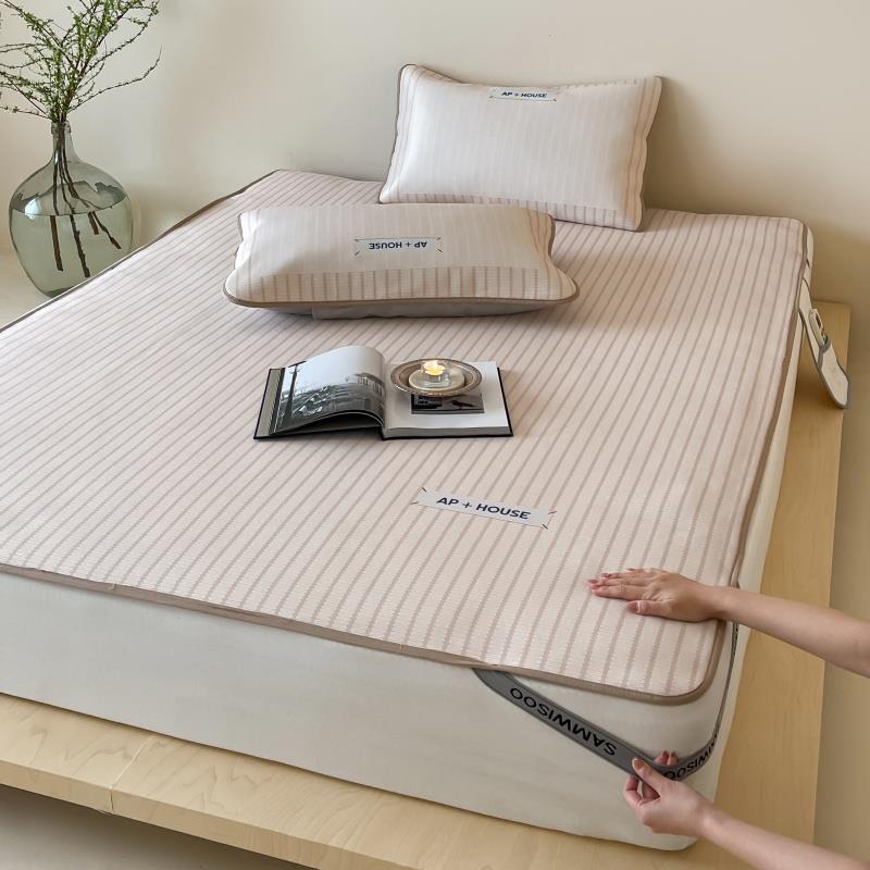 罗禧约席类90SW0100D冰藤席兰印花三件套夏季简约条纹双人床A席床