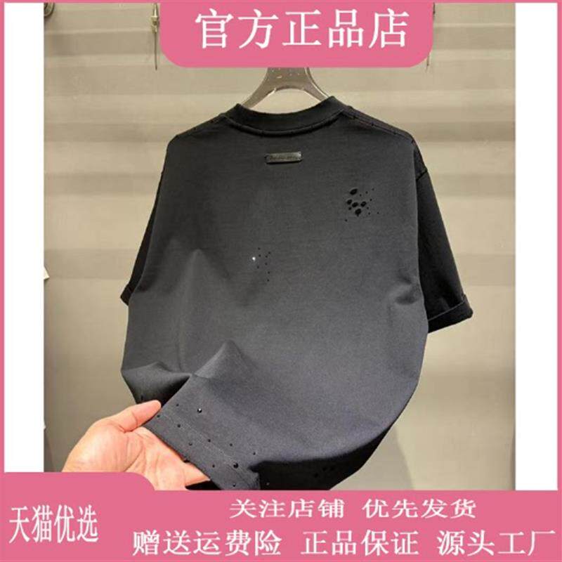 Pilotis2026 轻奢欧货男士破洞短袖潮牌男装时尚百搭款纯棉T恤