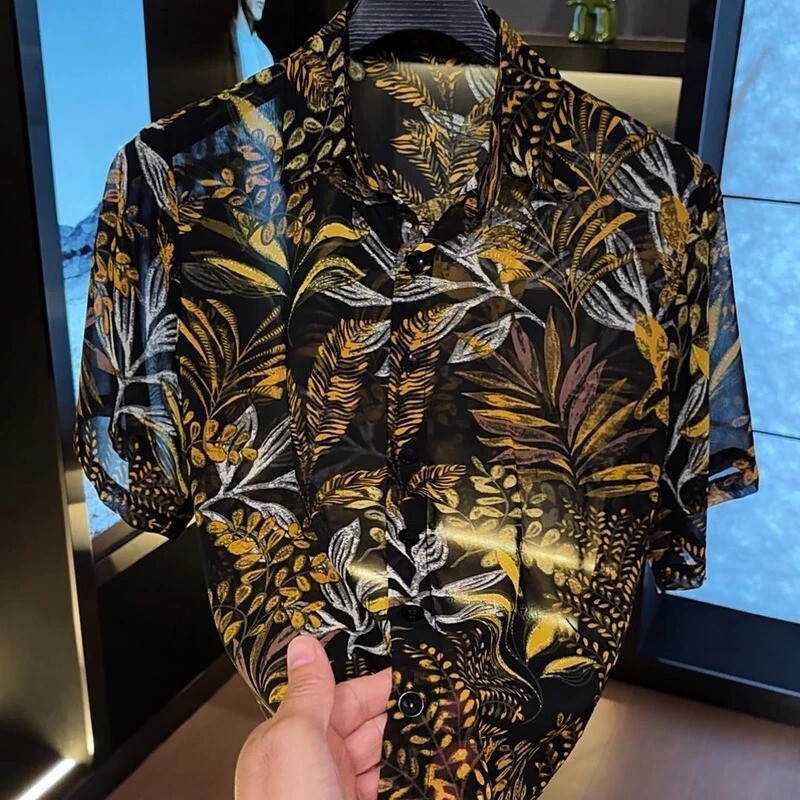 序白XUBAI3男士夏季新款休闲短袖衬衫设计时尚高端个性印花薄款yz