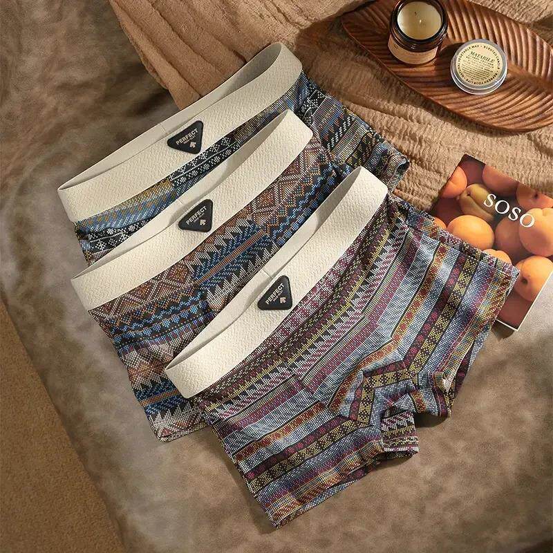 若笋优选潮流民族风内裤男士棉质平角裤潮流四角裤男生印花短裤头