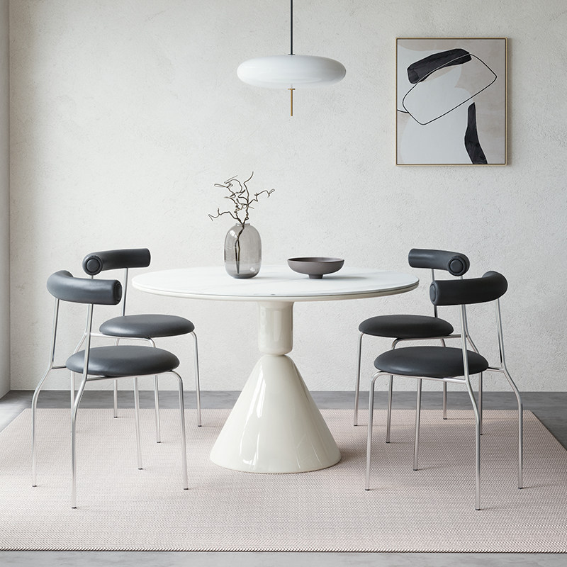 大司马 圆形餐桌奶油风餐桌椅组合家用小户型网红法式岩板圆桌,住宅家具,岩板餐桌,淘宝优惠券,粉丝福利购,淘宝优惠卷