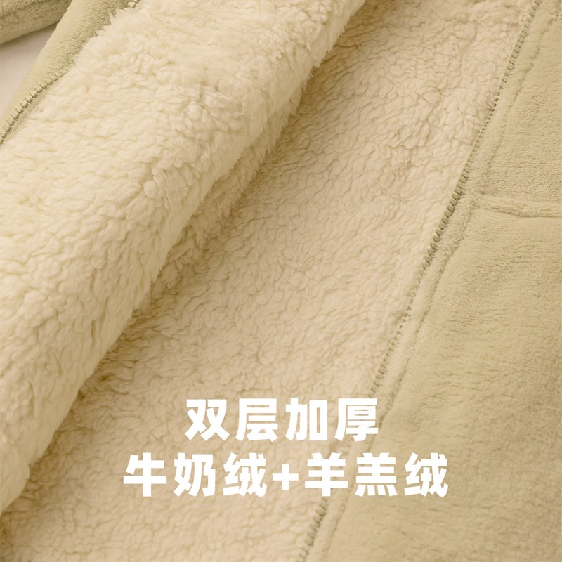 【双层加厚】睡衣秋冬季男款拉链珊瑚绒加绒可外穿情侣家居服套装
