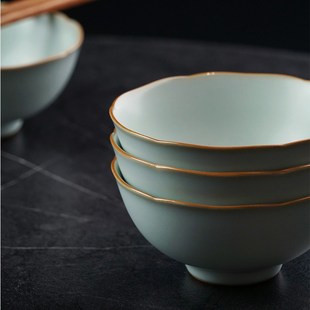 不开片汝窑汤碗餐具套装家用景德镇陶瓷仿古汝瓷高颜值青瓷礼盒装