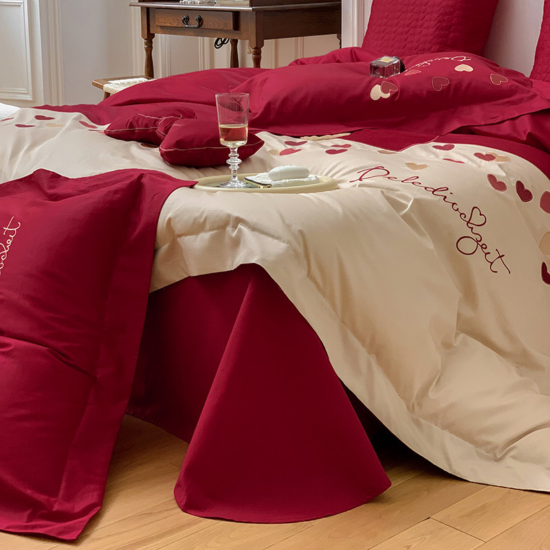 100S长绒棉结婚四件套纯棉婚庆大红婚房陪嫁高端送礼全棉床上用品