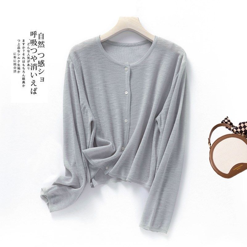 夏季新款竹节麻女士圆领针织开衫宽松短款外搭防晒空调衫薄款外套