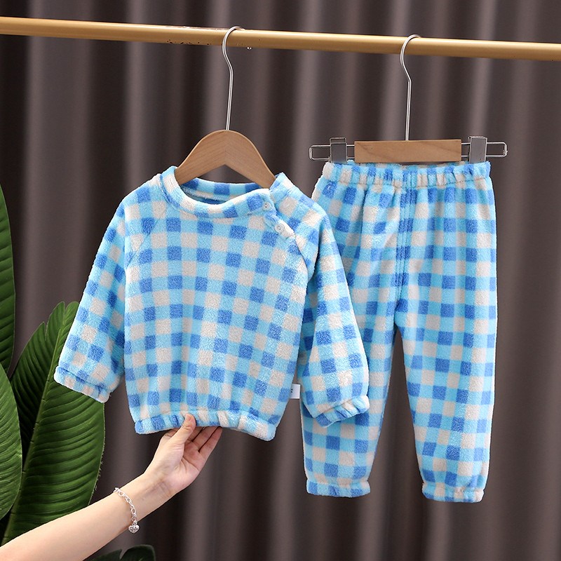 儿童两件套装洋气秋冬季款加厚法兰绒舒适睡衣男童女童宝宝家居服