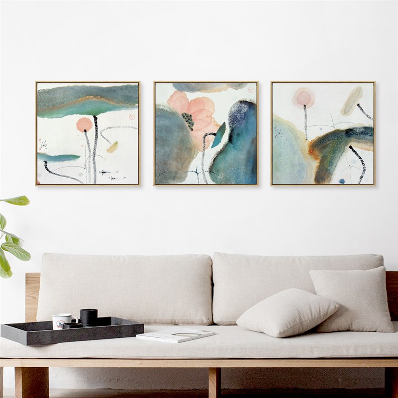 新中式水墨荷花壁画 中国风写意装饰画 茶室背景墙玄关墙画床头画图片