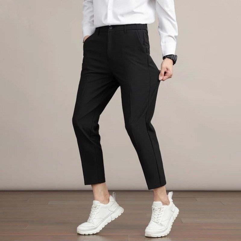 大码男裤子加肥加大西裤夏季弹力高腰休闲九分西装裤胖子粗腿显瘦