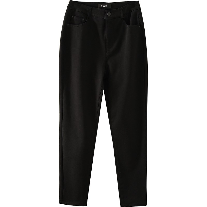 娅丽达大码女裤加绒镰刀裤宽松哈伦牛仔裤2024冬季新款黑色裤子女