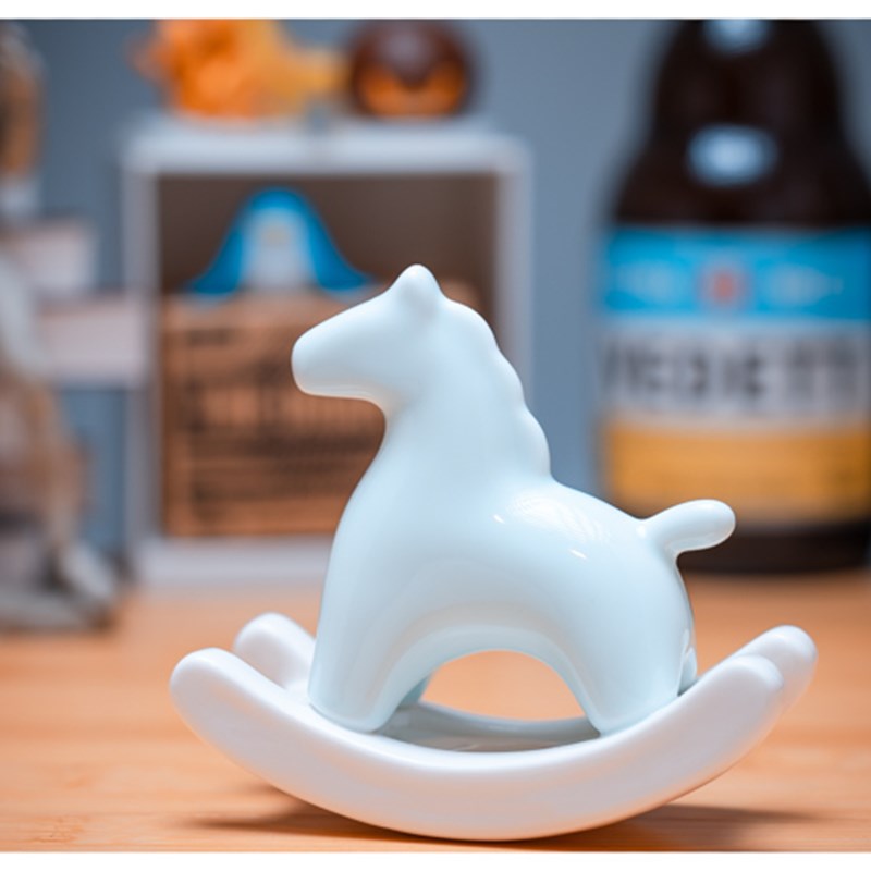 童年摇摇椅木马绿马吉祥家居客厅办公室装饰桌面陶瓷工艺品