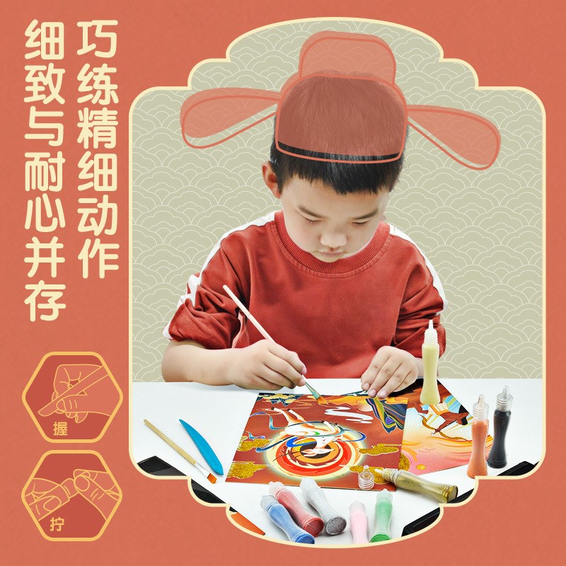 沙画儿童神话故事小学生彩沙亮粉diy手工涂鸦创意贴纸古风装饰画图片