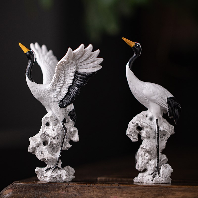 国潮仙鹤呈祥茶宠摆件仿真白鹤盆栽假山微景观鱼缸造景桌面装饰品