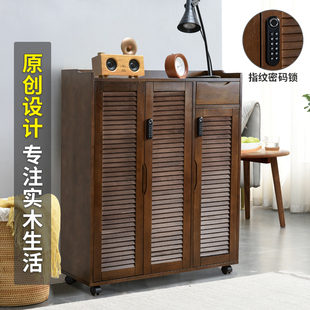 带锁鞋柜家用门口走廊透气楼梯门外柜室外楼道加高带轮实木